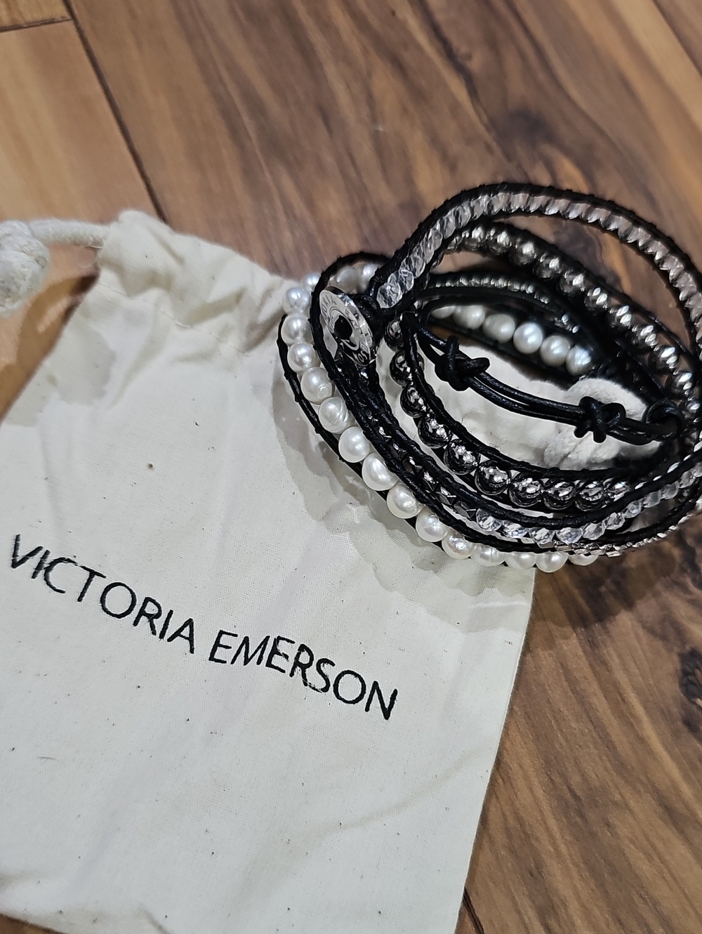 Victoria Emerson Black and White Pearl Wrap Bracelet